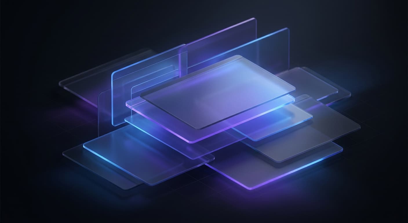 Stylized abstract browser windows representing a portfolio of website projects